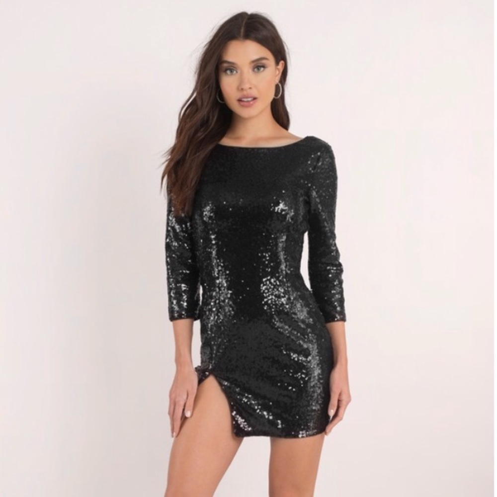 Tobi, 3/4 Sleeve, BLK Sequin Dress w/ Slit, M, NWT